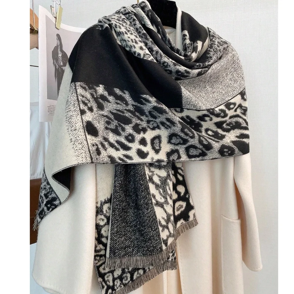 Luxe Leopard Print Fringe Hem Blanket Scarf Shawl